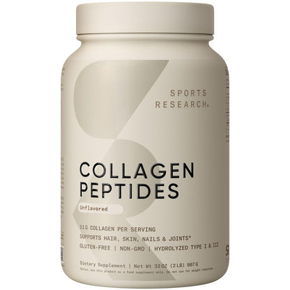 Sports Research Collagen Peptides — Hydrolyzed Type I & III Powder for Skin, Hair, Nails & Joints