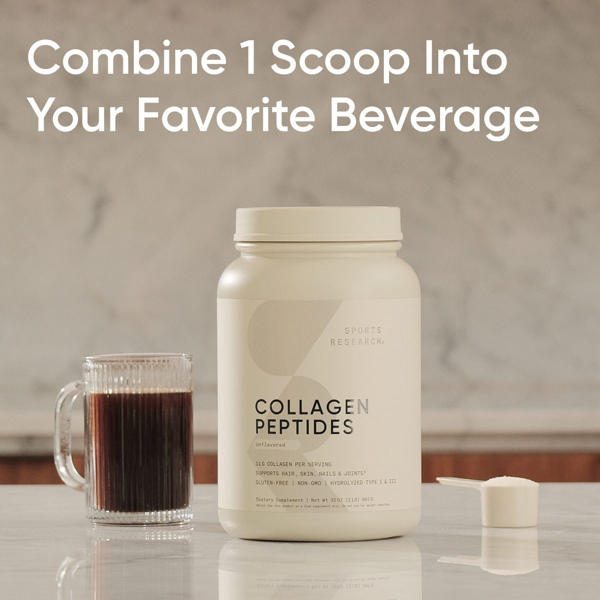 Sports Research Collagen Peptides — Hydrolyzed Type I & III Powder for Skin, Hair, Nails & Joints