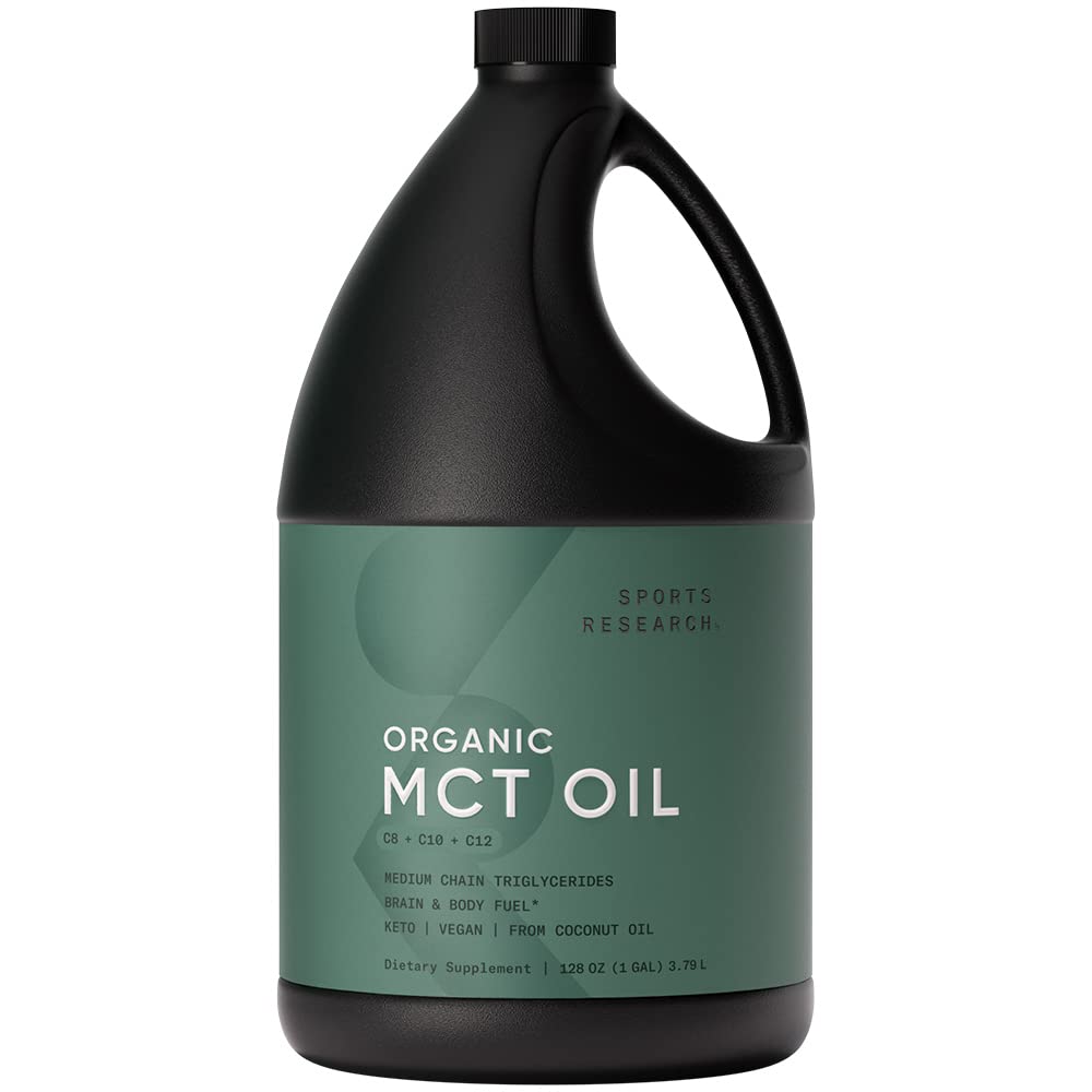 Sports Research Keto MCT Oil from Organic Coconuts – C8, C10, C12 – Unflavored (128 oz)