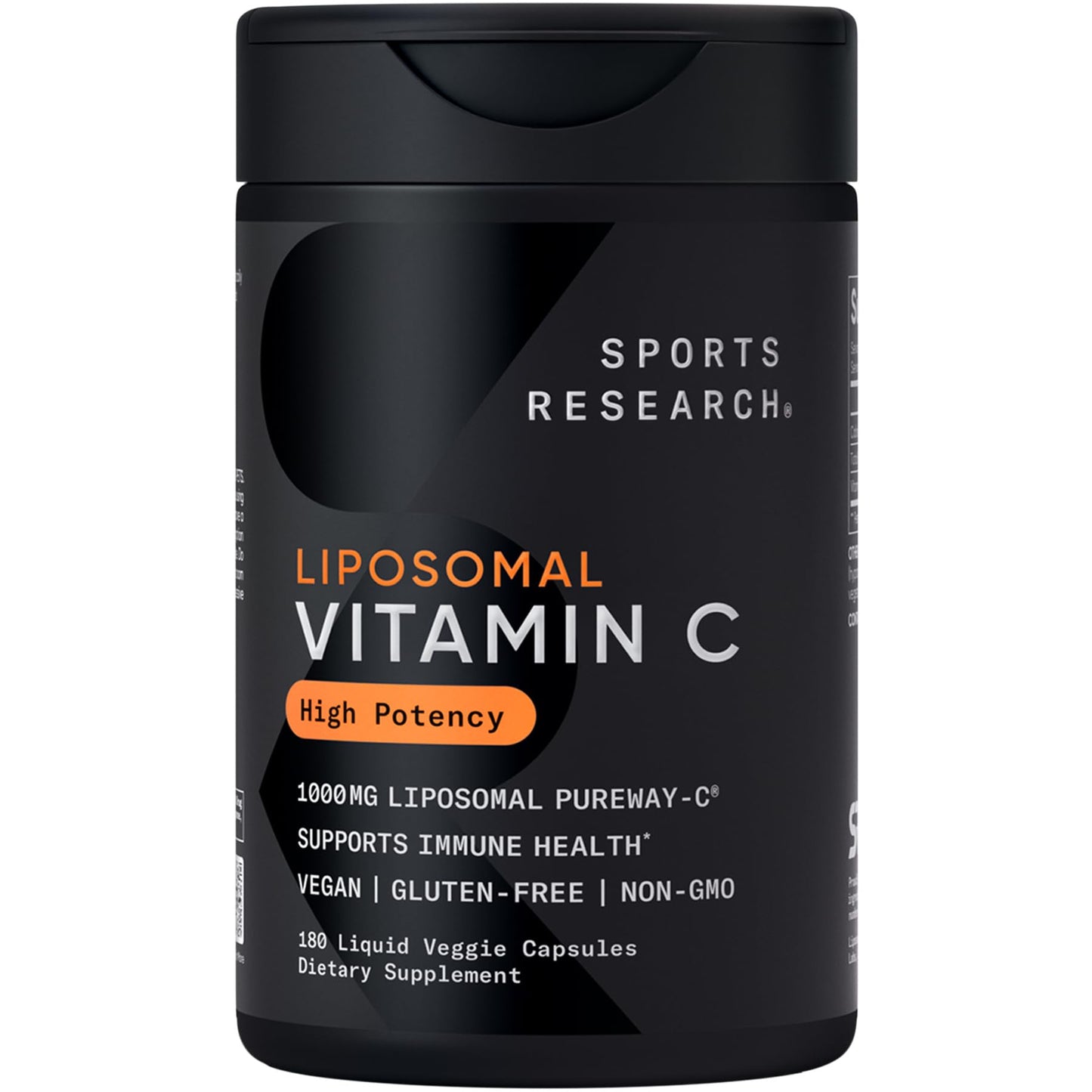 Sports Research High Potency Liposomal Vitamin C 1000 mg – Vegan, Non-GMO, Gluten Free | 180 Veggie Capsules