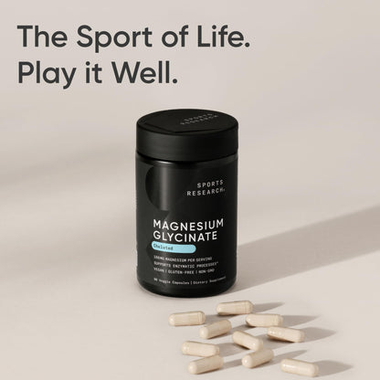 Sports Research Magnesium Glycinate – 160 mg Chelated Magnesium, 180 Vegan Capsules