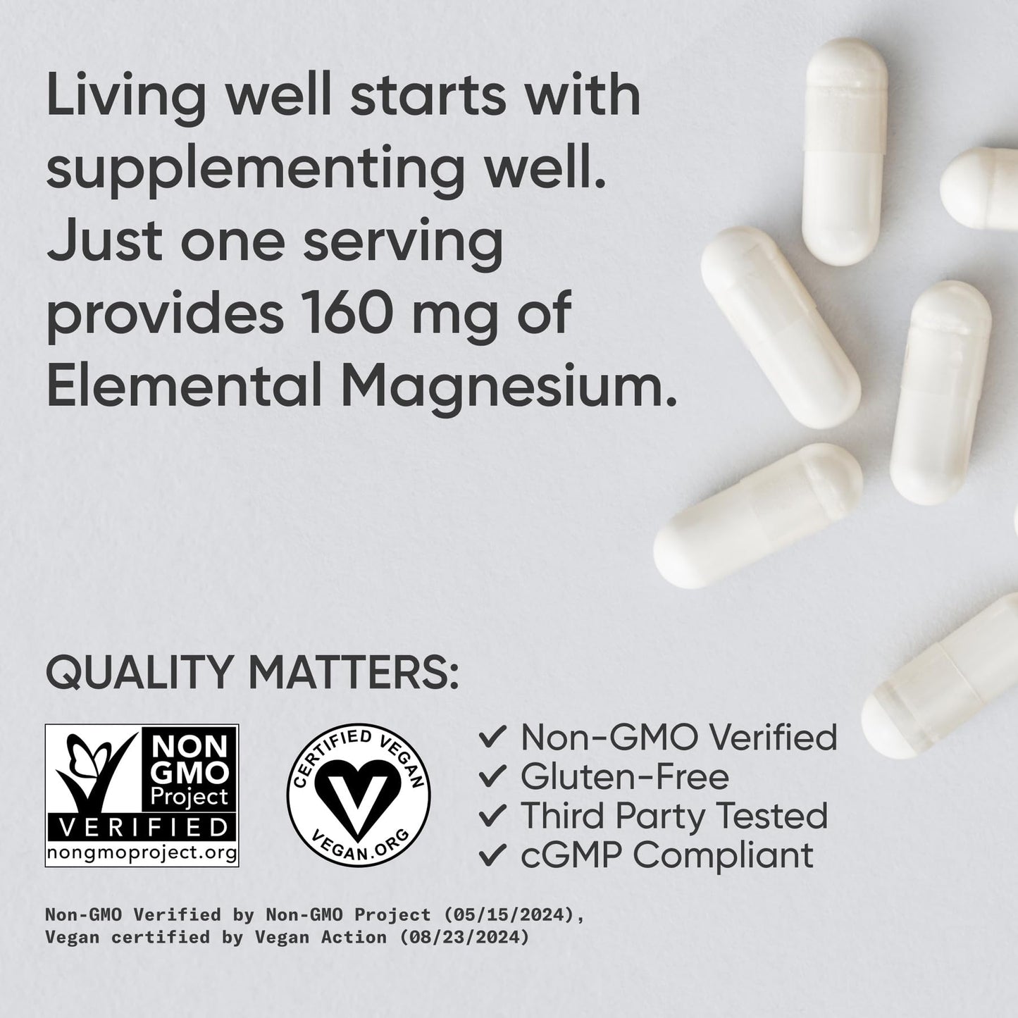 Sports Research Magnesium Glycinate – 160 mg Chelated Magnesium, 180 Vegan Capsules
