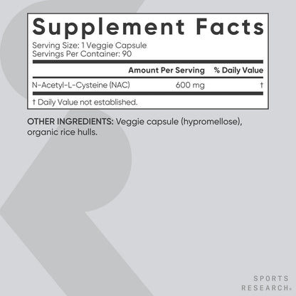 Sports Research N-Acetyl L-Cysteine (NAC) 600mg Veggie Capsules – Lemon Aroma, 2 Pack – Vegan, Non-GMO, Gluten Free