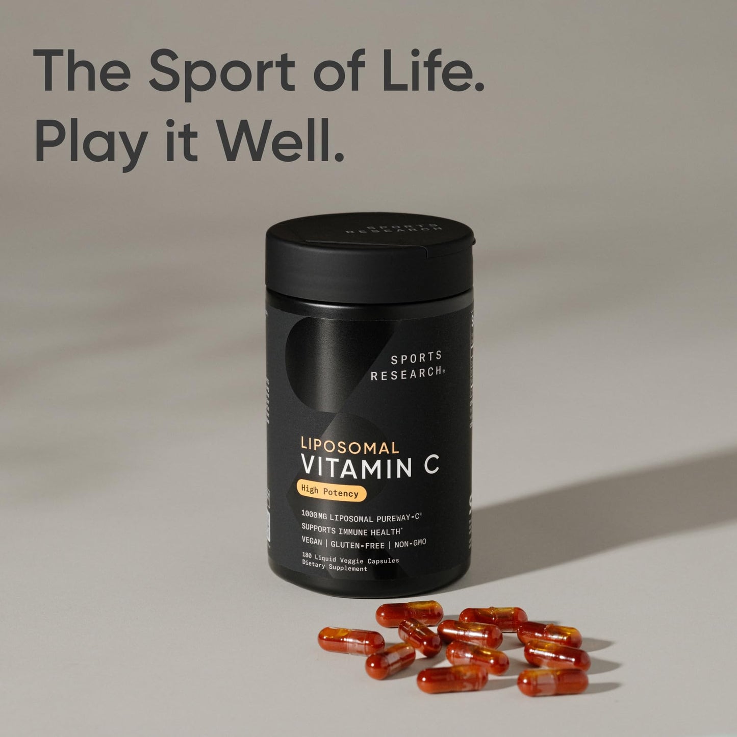 Sports Research High Potency Liposomal Vitamin C 1000 mg – Vegan, Non-GMO, Gluten Free | 180 Veggie Capsules