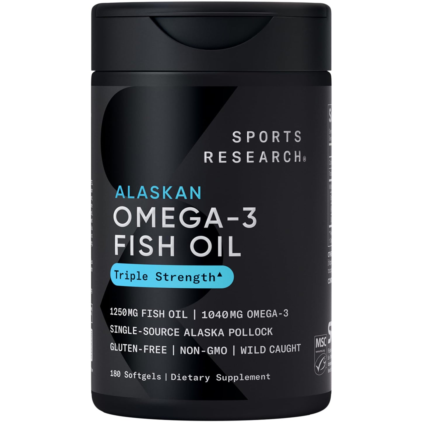 Sports Research Omega-3 Fish Oil 1250 - Triple Strength, MSC Certified, 180 Softgels