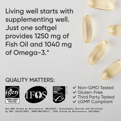 Sports Research Omega-3 Triple Strength Fish Oil 1250 mg | Burpless | 90 ct
