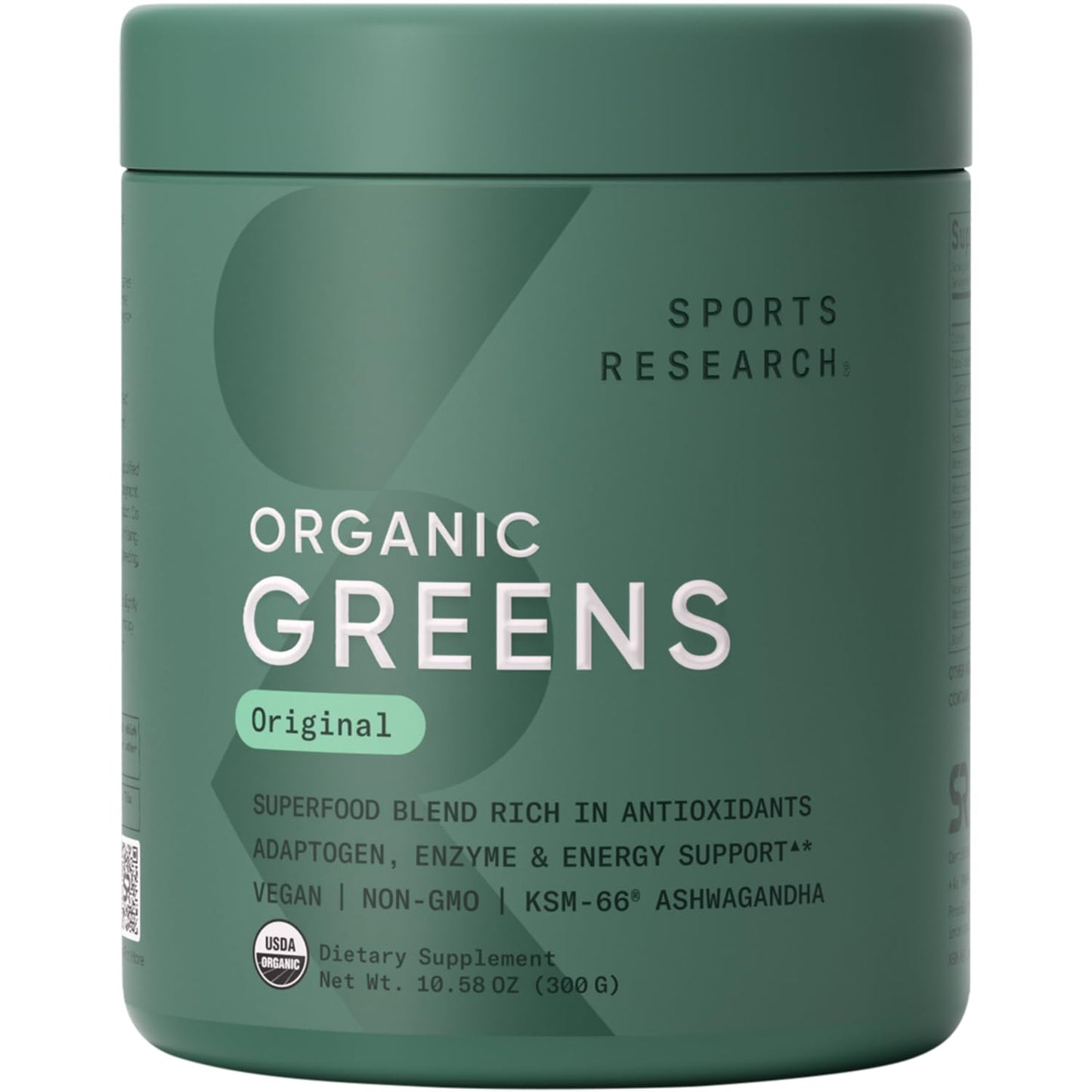Sports Research Organic Greens Powder with Spirulina & Chlorella – 30 Servings, Vegan & Sugar-Free