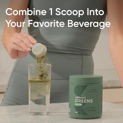 Sports Research Organic Greens Powder with Spirulina & Chlorella – 30 Servings, Vegan & Sugar-Free