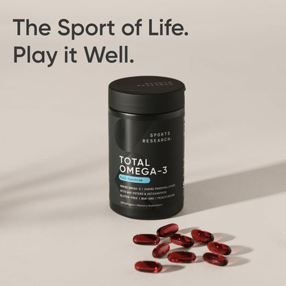 Sports Research Total Omega-3 Fish Oil 2200mg — EPA & DHA from Krill, Salmon & Pollock | 120 Softgels
