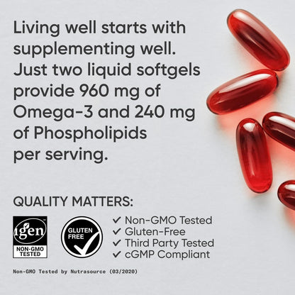 Sports Research Total Omega-3 Fish Oil 2200mg — EPA & DHA from Krill, Salmon & Pollock | 120 Softgels