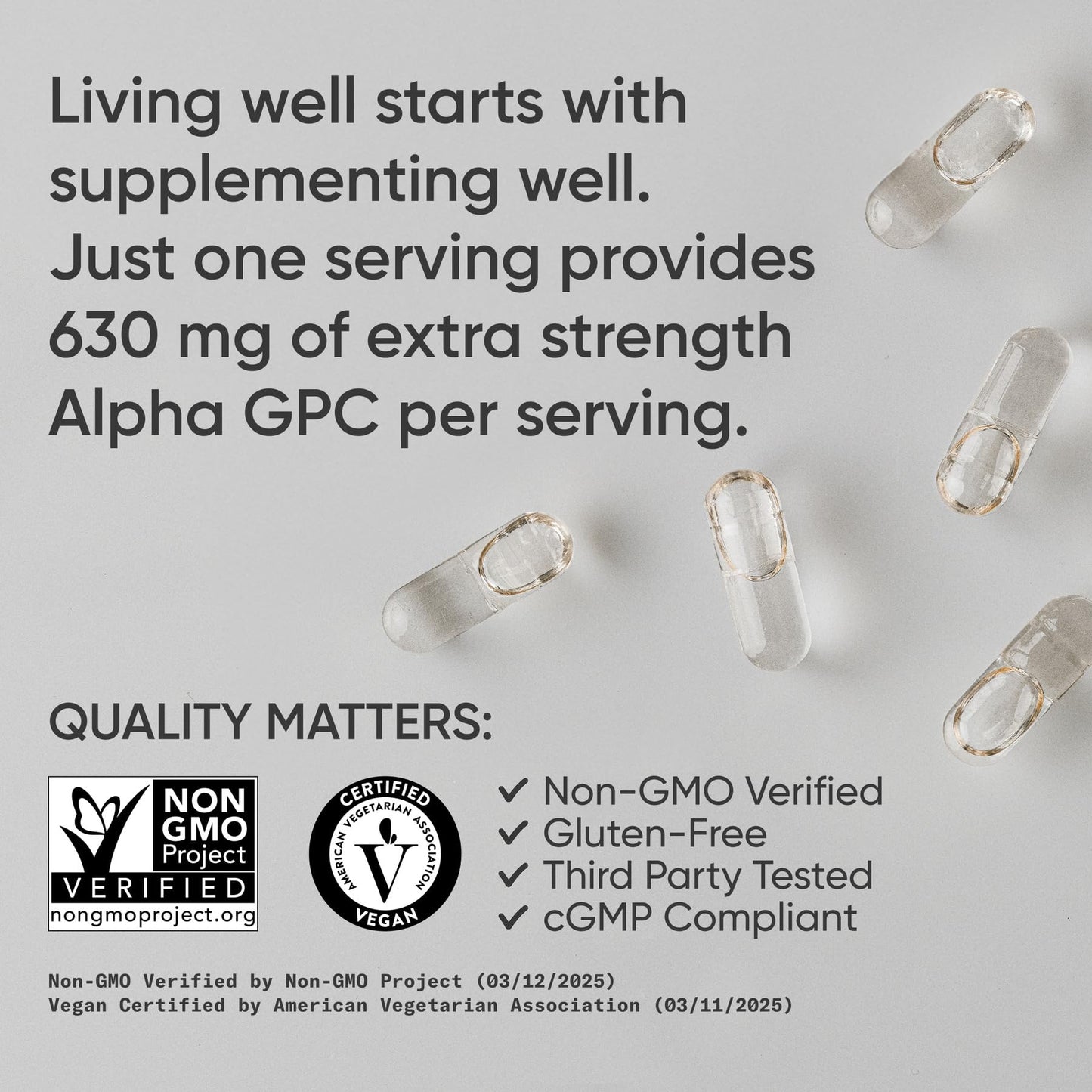Sports Research® Alpha GPC 630mg (Extra Strength) – Bioavailable Choline for Focus & Cognitive Support | Vegan • Non-GMO • Gluten Free – 120 Liquid Capsules