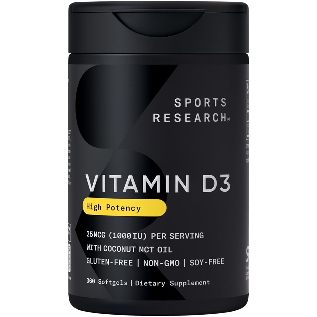 Sports Research Vitamin D3 1000 IU with Coconut MCT Oil - Immune & Bone Support