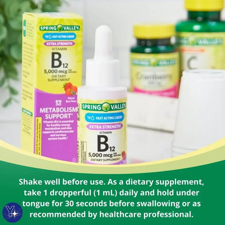 Liquid Vitamin B12 5000mcg Berry – Metabolism Support, 2 oz | Spring Valley