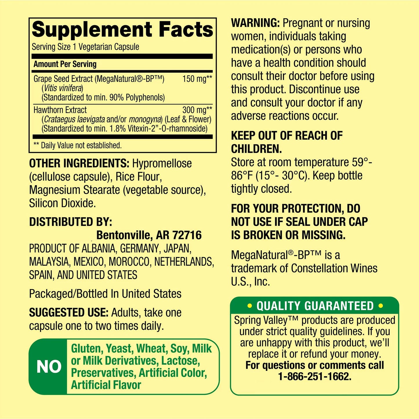Spring Valley Blood Pressure Support, 60 Capsules | A to Zinc with LUAL