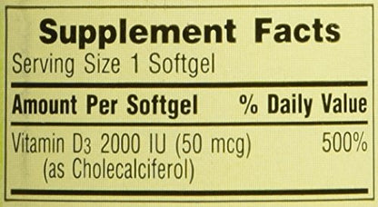Spring Valley Vitamin D3 2000 IU Twin Pack – Immune & Bone Health, 400 Softgels