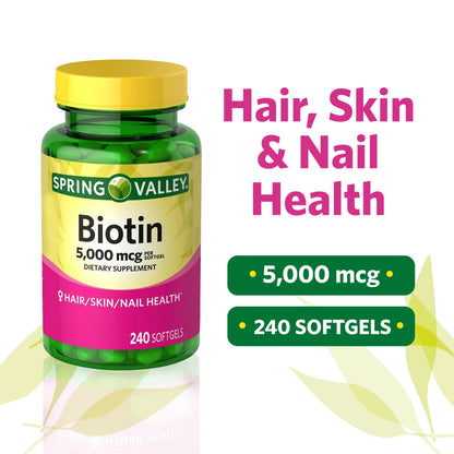 Spring Valley Biotin 5000 mcg 240 Count – Hair, Skin & Nails Vitamins Bundle with Lual's 45 Diabetes Decoded