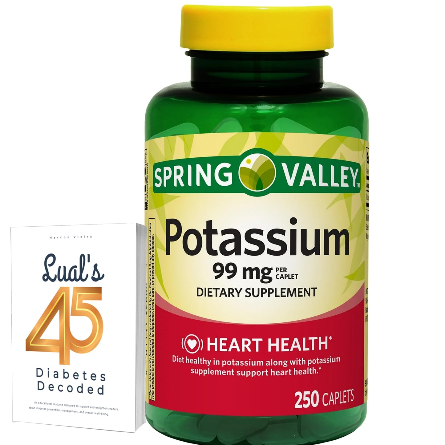 Spring Valley Potassium Caplets 99 mg - 250 Count | Gluten-Free Potassium Gluconate with Lual's 45 Diabetes Decoded