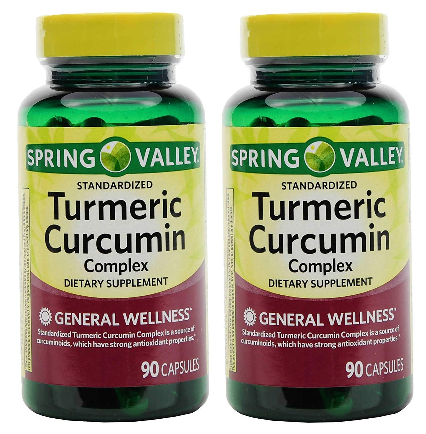 Spring Valley Stndr Turmeric Curcumin Complex Dietary Supplement Capsules, 500 mg, 90 Count Bottle, 2 Pack