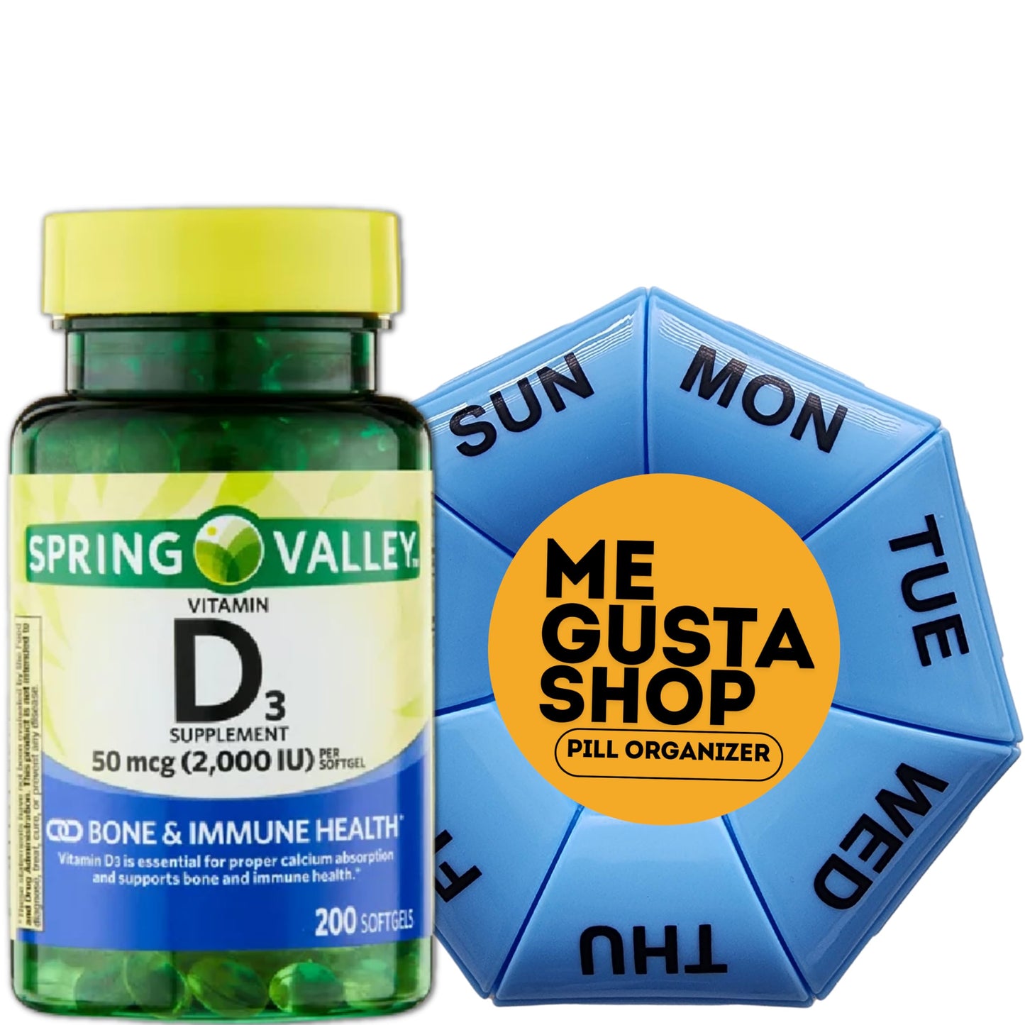 Spring Valley Vitamin D3 50 mcg (2000 IU) - 200 Count with Pill Organizer