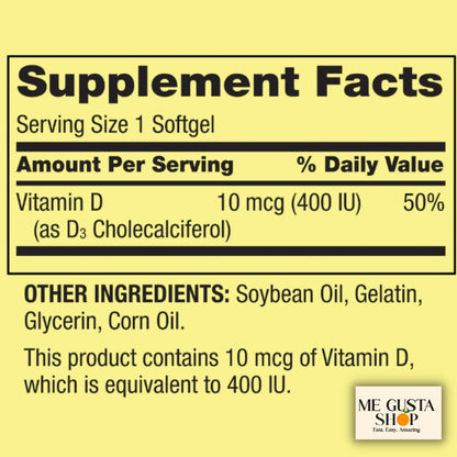 Spring Valley Vitamin D3 Softgels 400 IU (10 mcg), 200 Count Pack of 2 – Me gustas Sticker