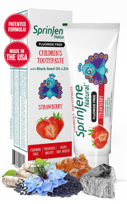 SprinJene Natural Children's Toothpaste – Fluoride Free Strawberry for Toddlers & Kids – Made in the USA