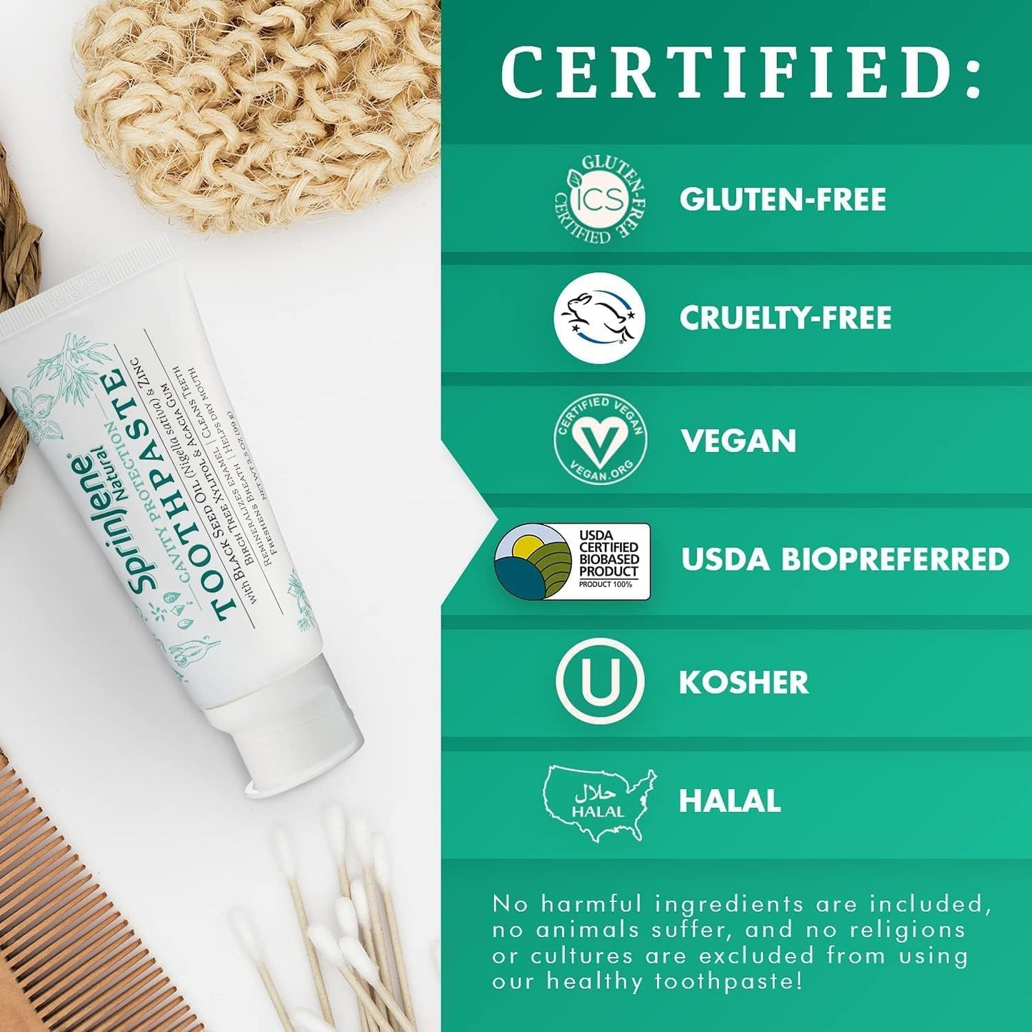 SprinJene Natural Toothpaste – Fluoride Free Clove & Mint for Healthy Gums & Fresh Breath – Made in USA (2 Pack)
