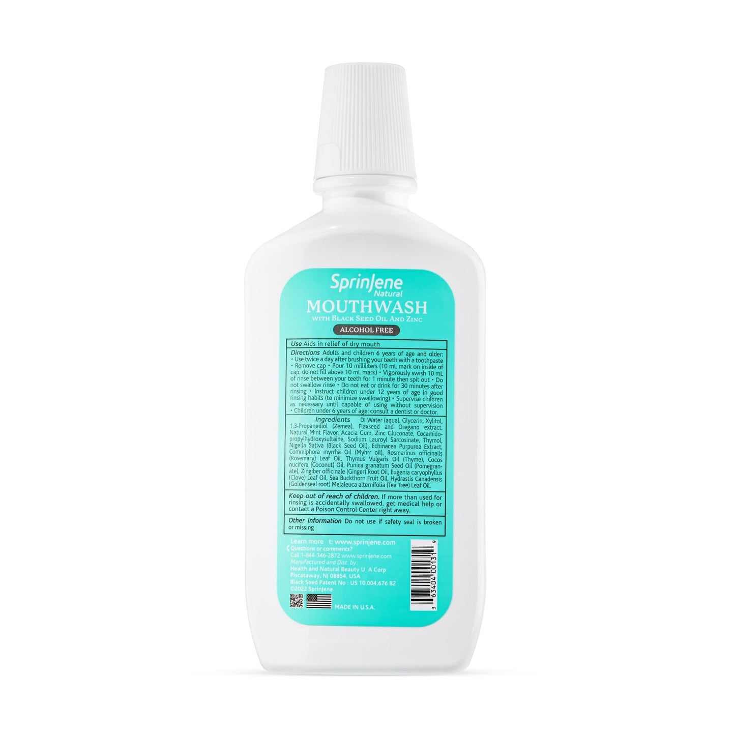 SprinJene Alcohol Free Mouthwash with Xylitol – Fluoride Free, Vegan, Made in USA