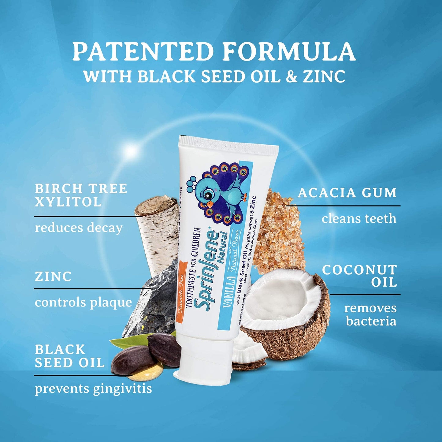 SprinJene Natural Children’s Toothpaste – Fluoride Free Vanilla Toothpaste for Toddlers & Kids – Gentle Safe Natural Formula with Patented Black Seed Oil & Zinc – Made in The USA (4 Pack)