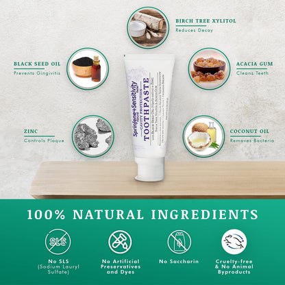 SprinJene Natural Sensitivity Relief Toothpaste – Fluoride for Sensitive Teeth, Cavity Protection, SLS Free – Black Seed Oil & Zinc – Made in USA (1 Pack)