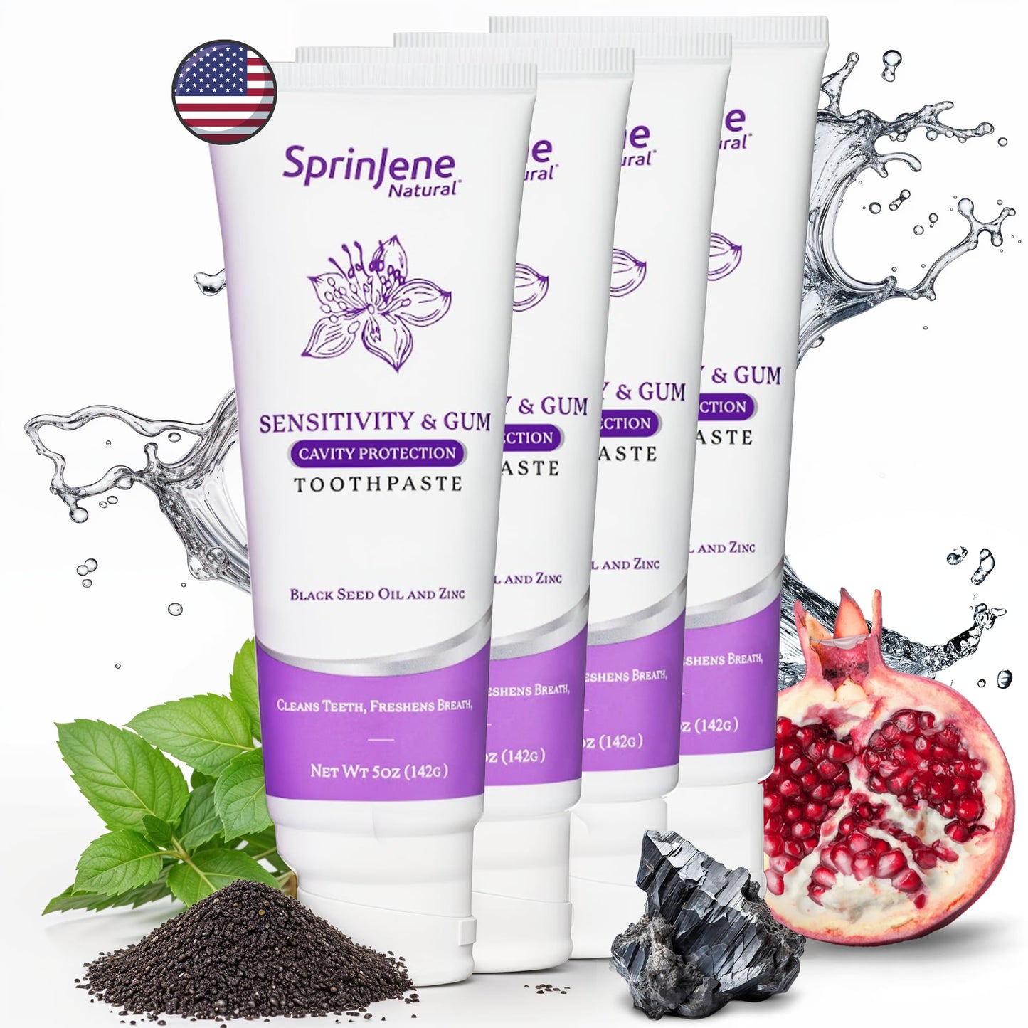 SprinJene Natural Sensitivity & Gum Fluoride Toothpaste – 4 Pack – Made in USA