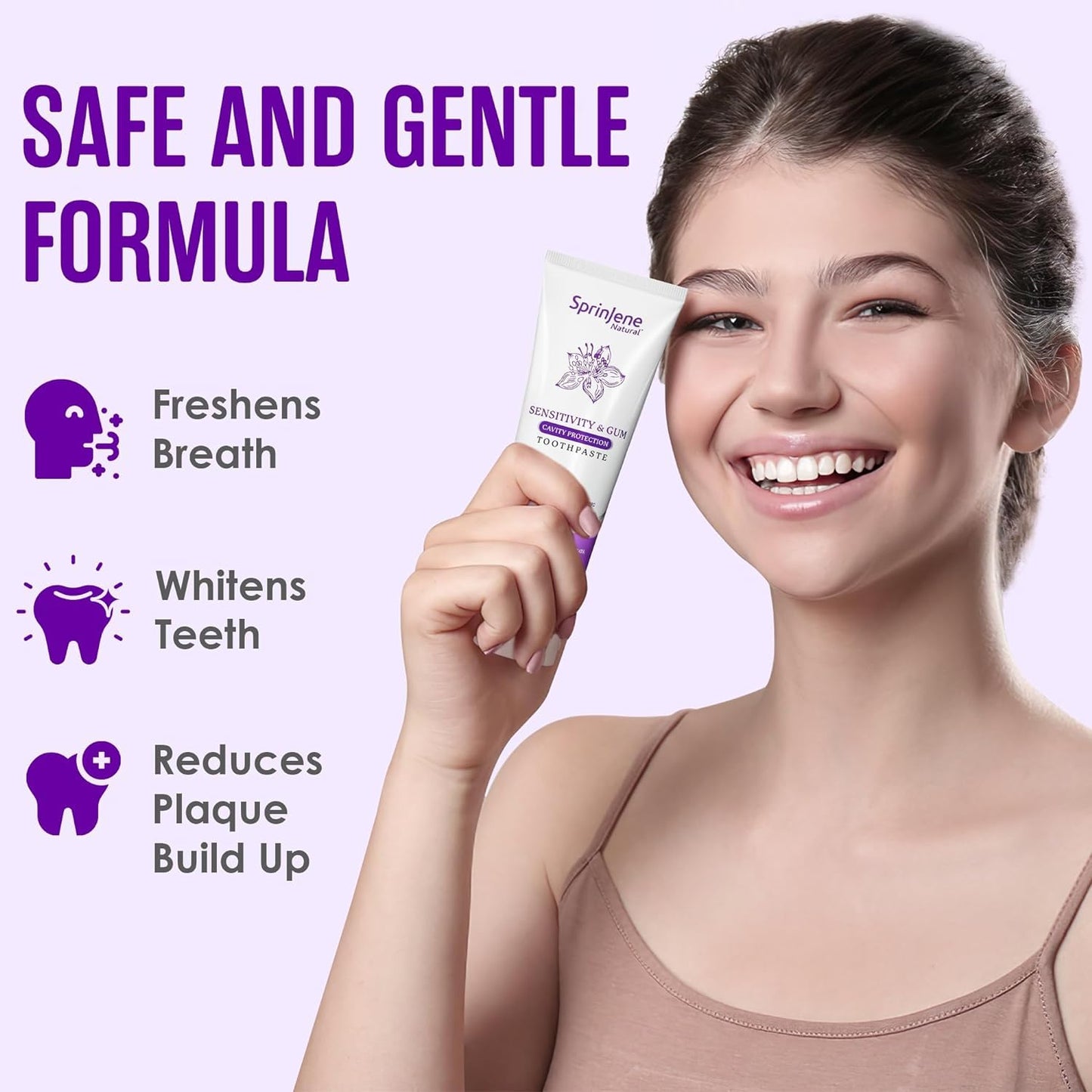 SprinJene Natural Sensitivity & Gum Fluoride Toothpaste – 4 Pack – Made in USA