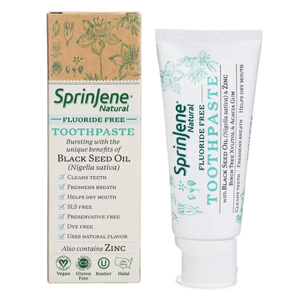SprinJene Fluoride-Free Clove & Mint Toothpaste – Gum Care with Black Seed Oil & Zinc (USA Made) – 4 Pack