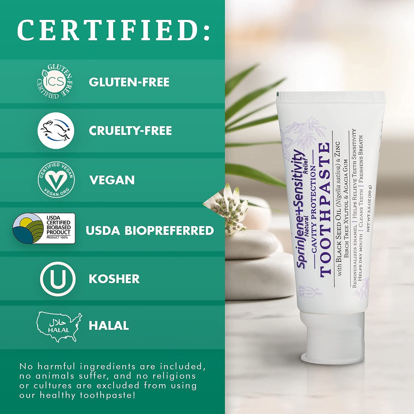 SprinJene Natural Sensitivity Relief Toothpaste – Fluoride for Sensitive Teeth – USA Made (2 Pack)