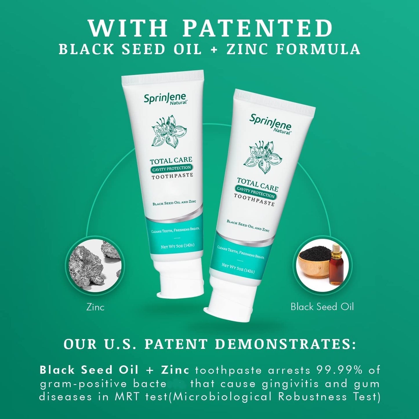 SprinJene Natural Total Care Toothpaste – Fluoride, Black Seed Oil & Zinc | Made in USA (4 Pack)
