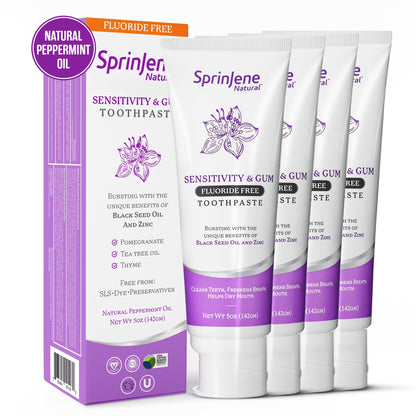 SprinJene Fluoride-Free Toothpaste for Sensitive Teeth & Gums | Black Seed Oil & Zinc | Made in USA