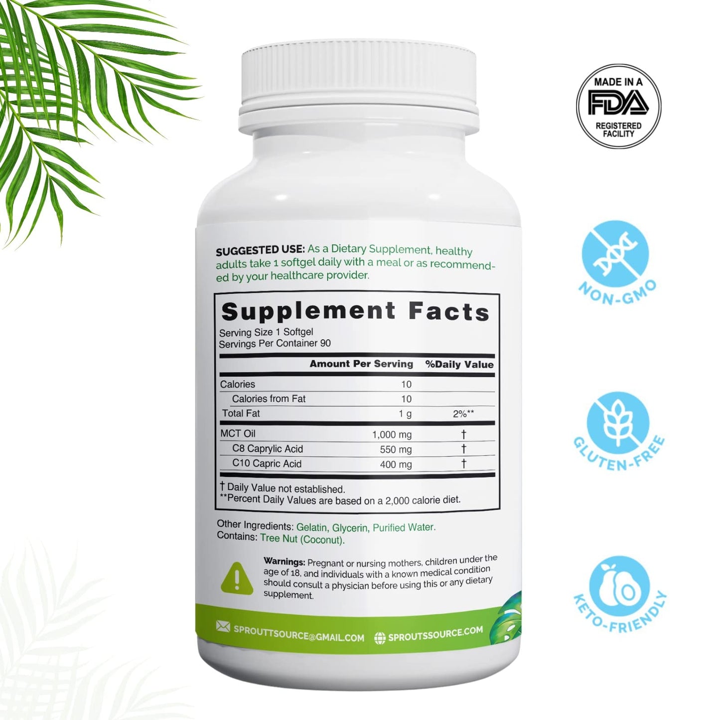 Sprout Source Keto MCT Oil Softgels 1000mg: C8/C10, 90 Softgels, Non-GMO, Gluten-Free
