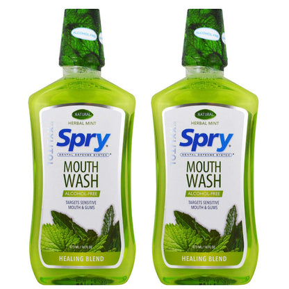 Spry Natural Xylitol Mouthwash - Fluoride Free, Enamel Support, Alcohol-Free (16 fl oz x 2)