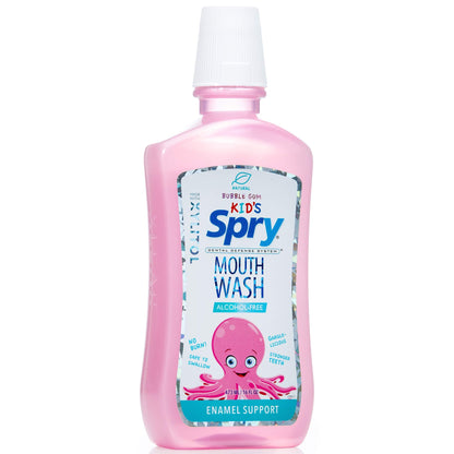 Spry Xylitol Mouthwash with Enamel Support — Fluoride Free, Alcohol Free, Bubble Gum (16 fl oz)