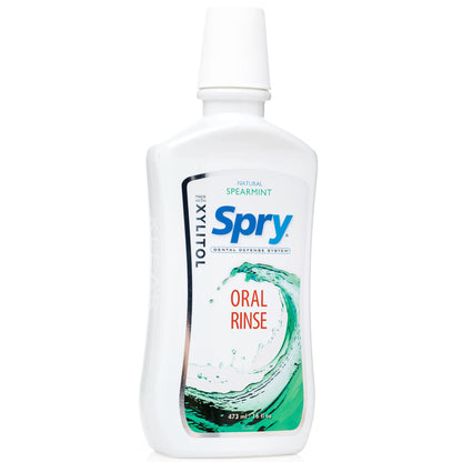 Spry Natural Xylitol Mouthwash Fluoride Free with Enamel Support – Spearmint (16 oz, Pack of 2)