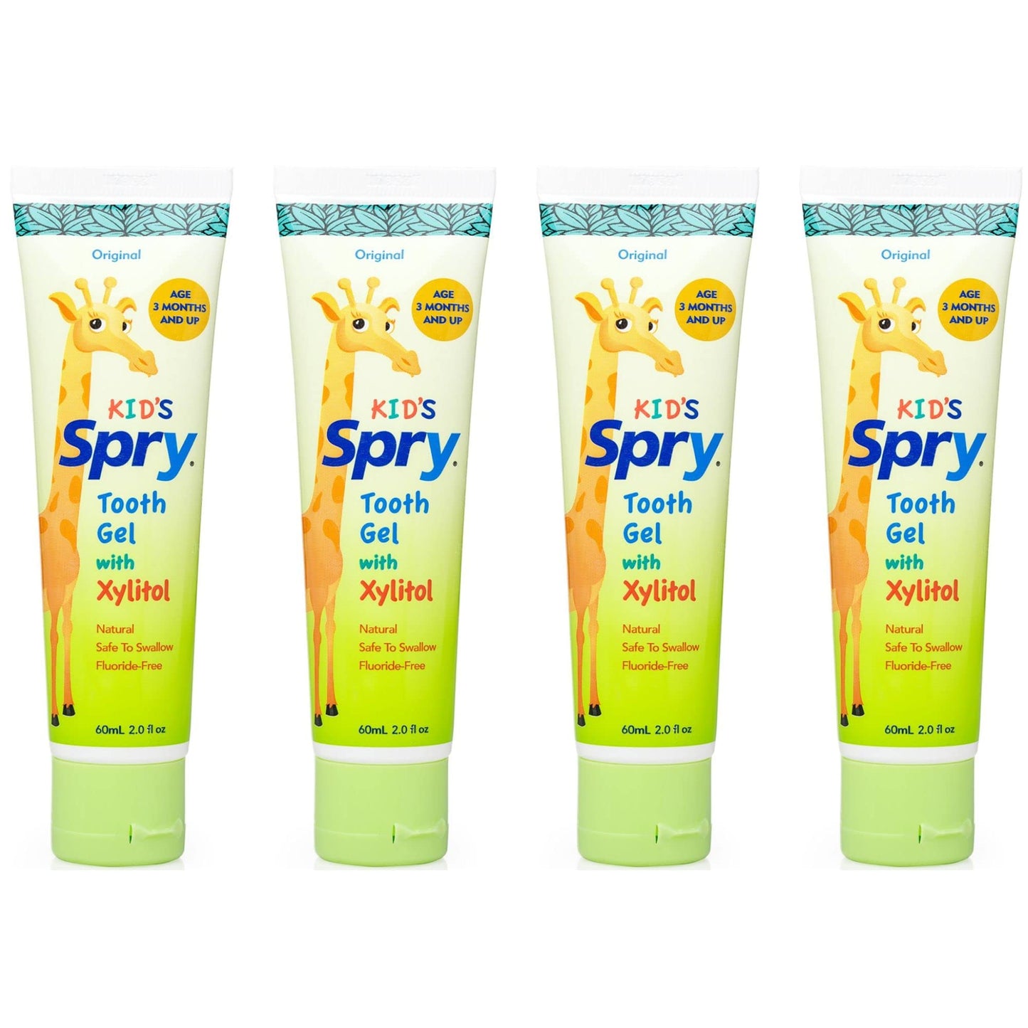 Spry Natural Xylitol Toothpaste for Baby, Toddler & Kids – Fluoride Free Tooth Gel, 4 x 2 oz