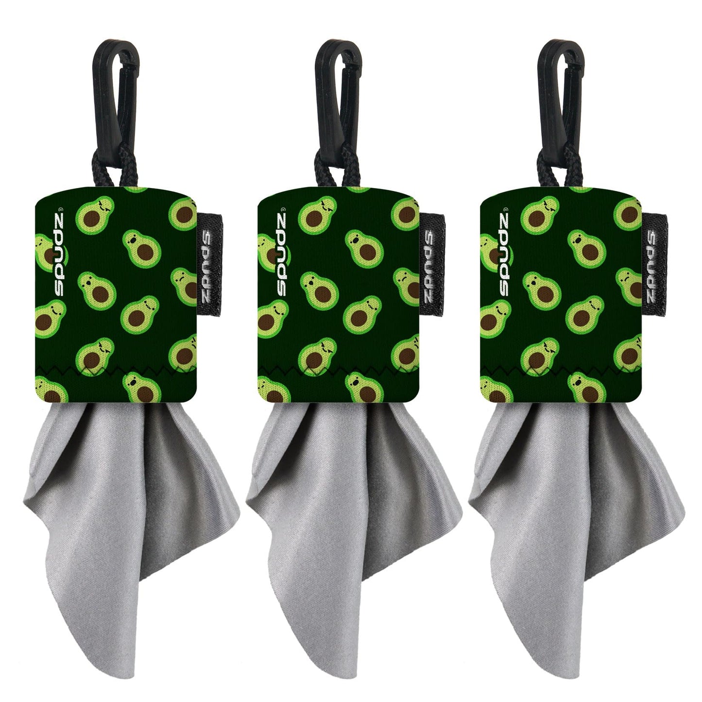 SPUDZ Classic Microfiber Lens Cleaner – Clip-On Pouch (6x6 in, 3-Pack) | Avocado