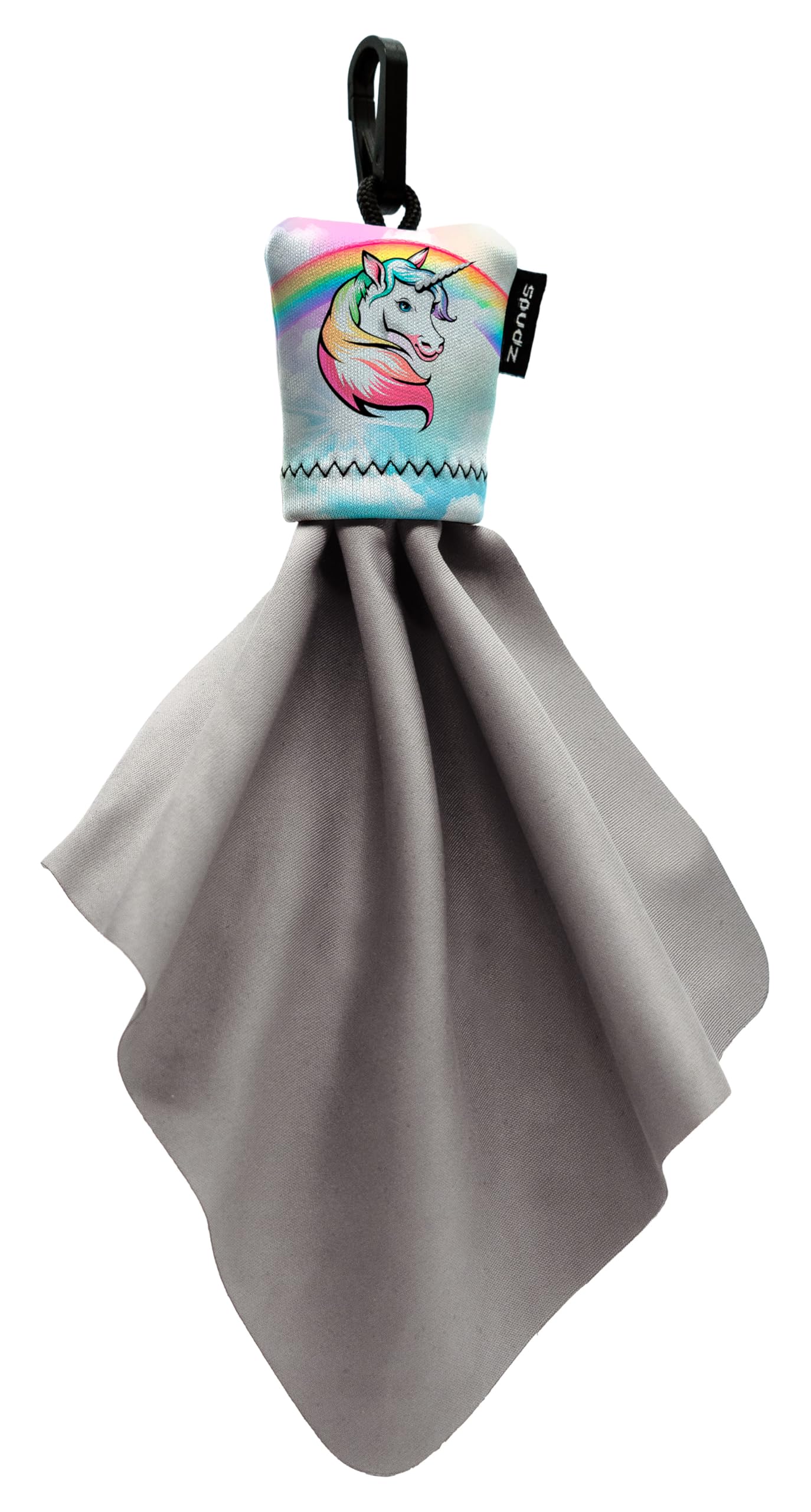 SPUDZ Classic Microfiber Lens Cleaner – Clip-On Pouch, Washable – 6 x 6 in | Pastel Unicorn