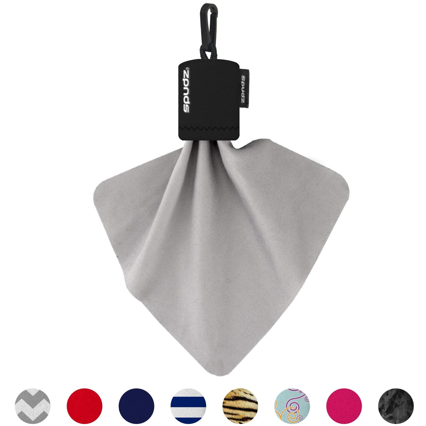 SPUDZ Classic Microfiber Lens Cleaner – Clip-On Pouch, Washable – 6x6in, Black