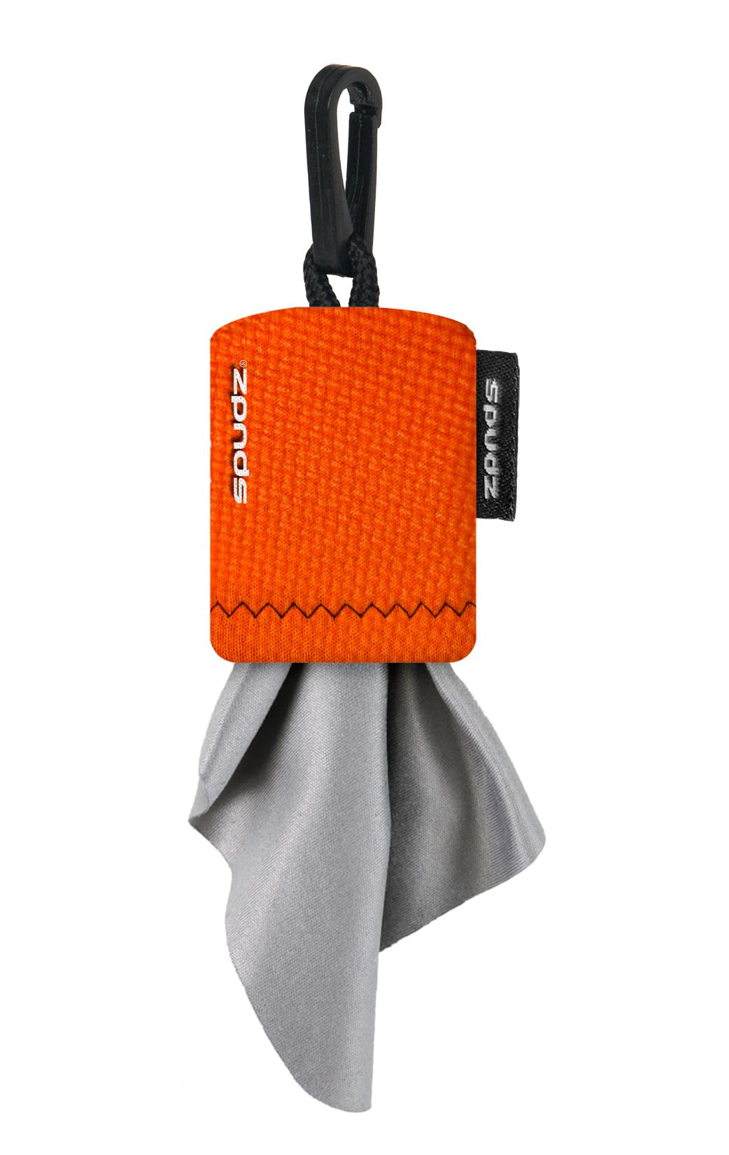 SPUDZ Classic Microfiber Lens Cleaner – Clip-On Pouch, Washable – for Binoculars, Scopes, Glasses, Screens | Blaze Orange, 10 x 10 Inch