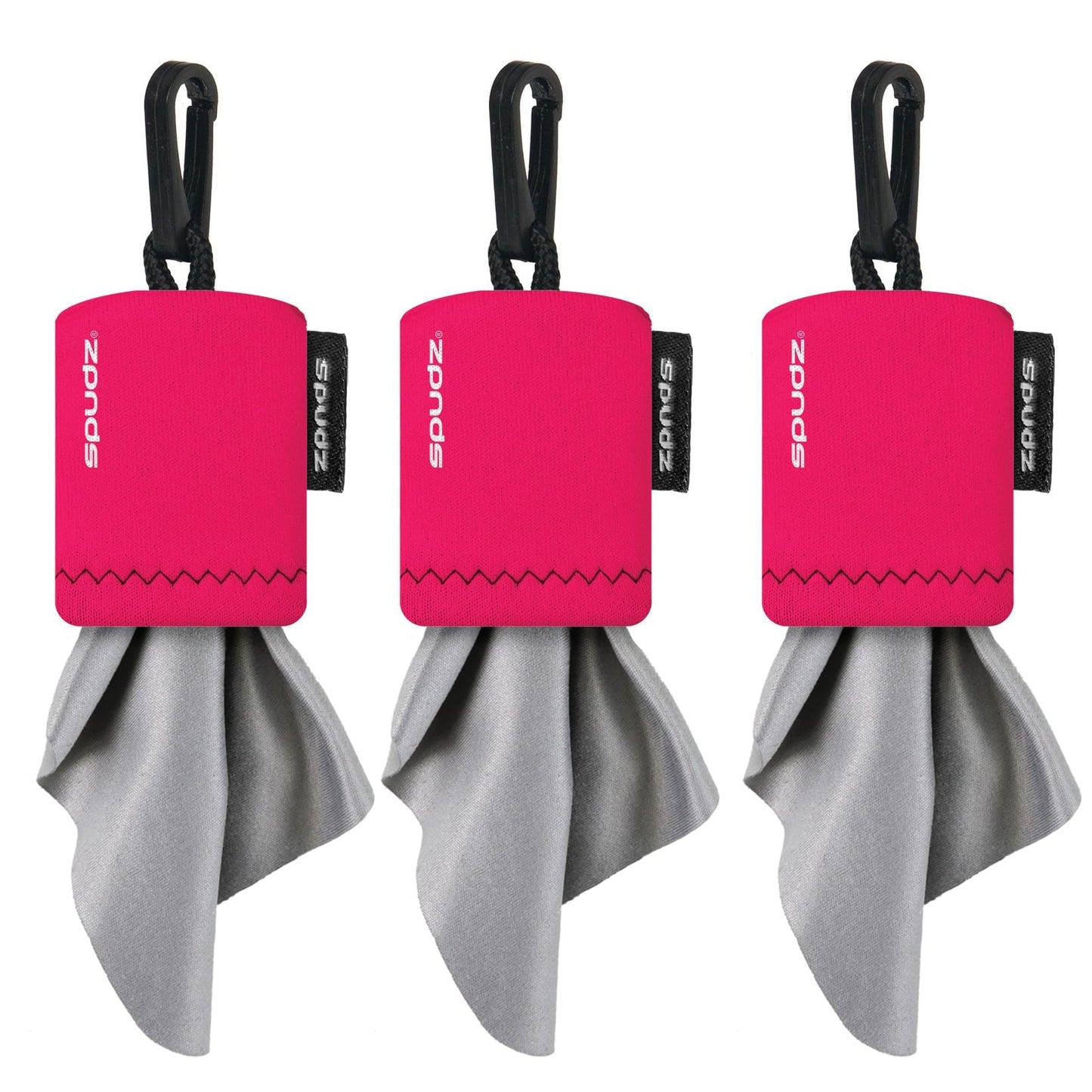 SPUDZ Classic Microfiber Lens Cleaner – Clip-On Pouch, 6x6 in, Pink (3-Pack)