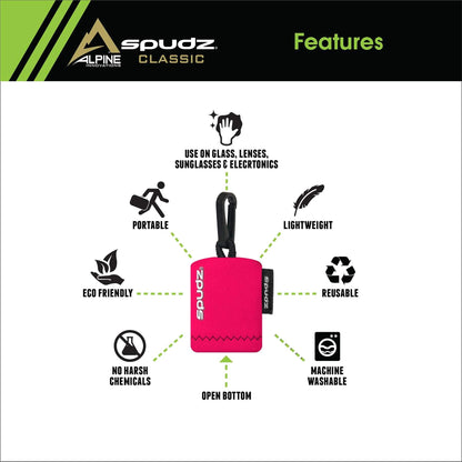 SPUDZ Classic Microfiber Lens Cleaner – Clip-On Pouch, 6x6 in, Pink (3-Pack)