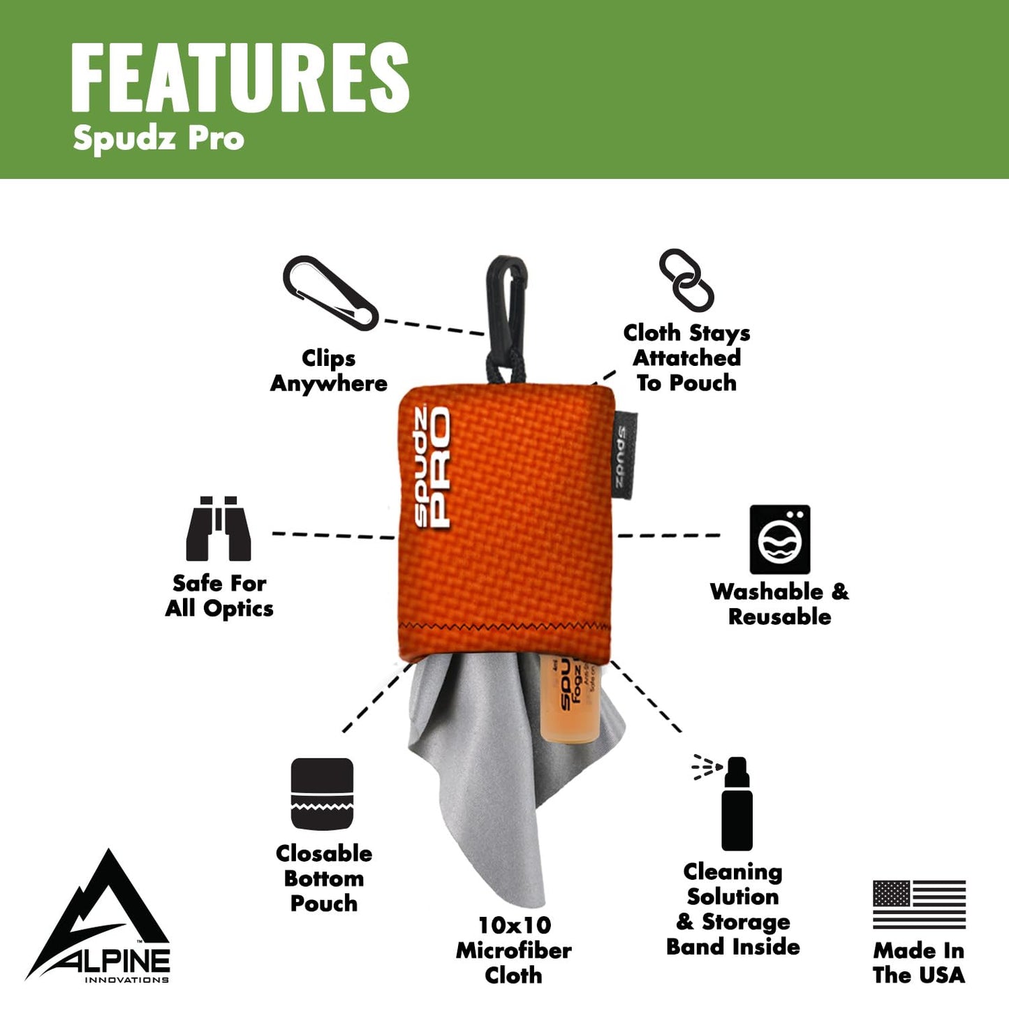 SPUDZ Pro | 10\" x 10\" Microfiber Cloth Screen & Lens Cleaner with 4ml Bottle