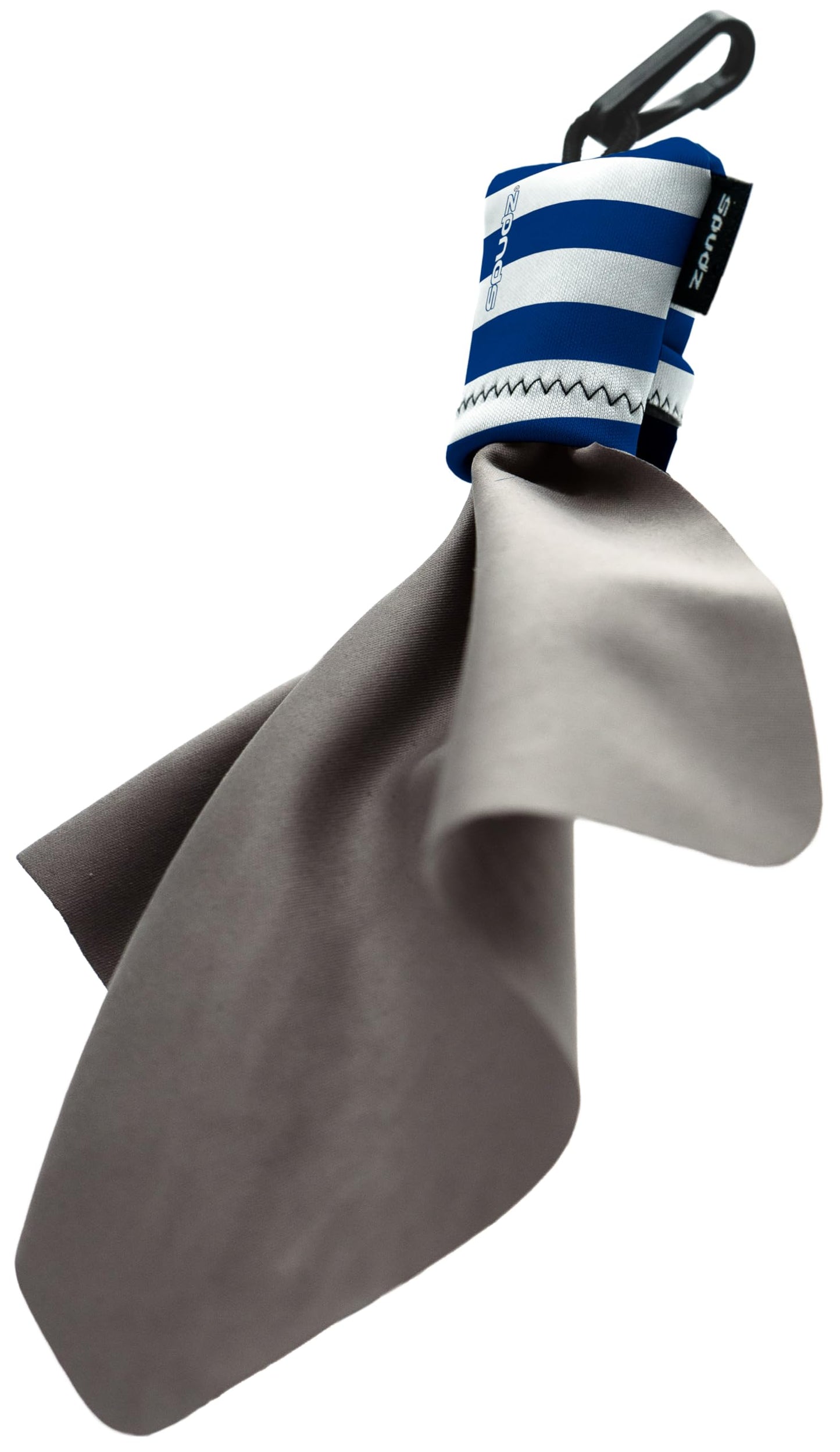 SPUDZ Ultra Microfiber Lens Cleaner – Navy Stripes, 6x6 Inch | Clip-On Pouch, Washable