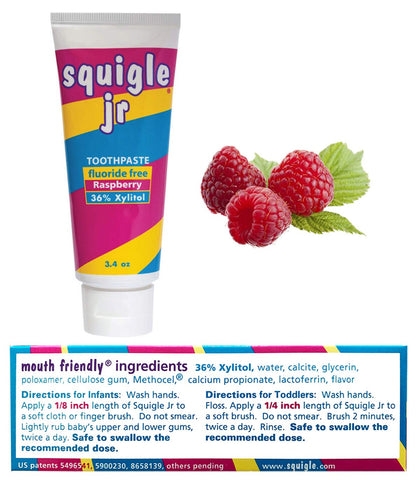 Squigle Jr Toothpaste (Infants & Toddlers) - Travel Size 3.4 oz | No SLS, Fluoride Free, Cavity & Sensitivity Protection