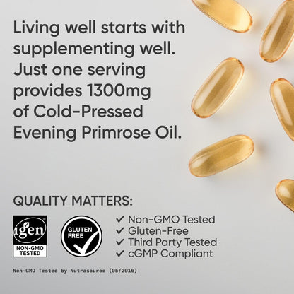 Sports Research Evening Primrose Oil Softgels - High Potency 1300mg (30 Count) | Women’s Health & Skin Health